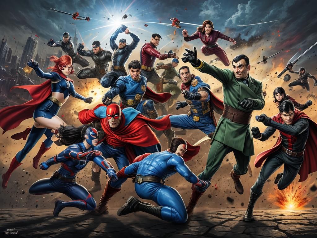 Mr. Bean as Hyperrealistic Superhero in Epic Battle