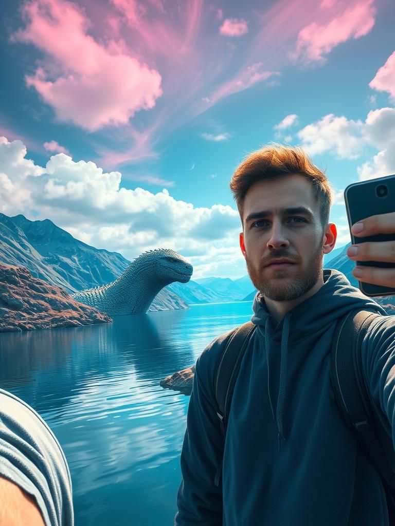 Selfie with Loch Ness Monster: Photorealistic Digital Art