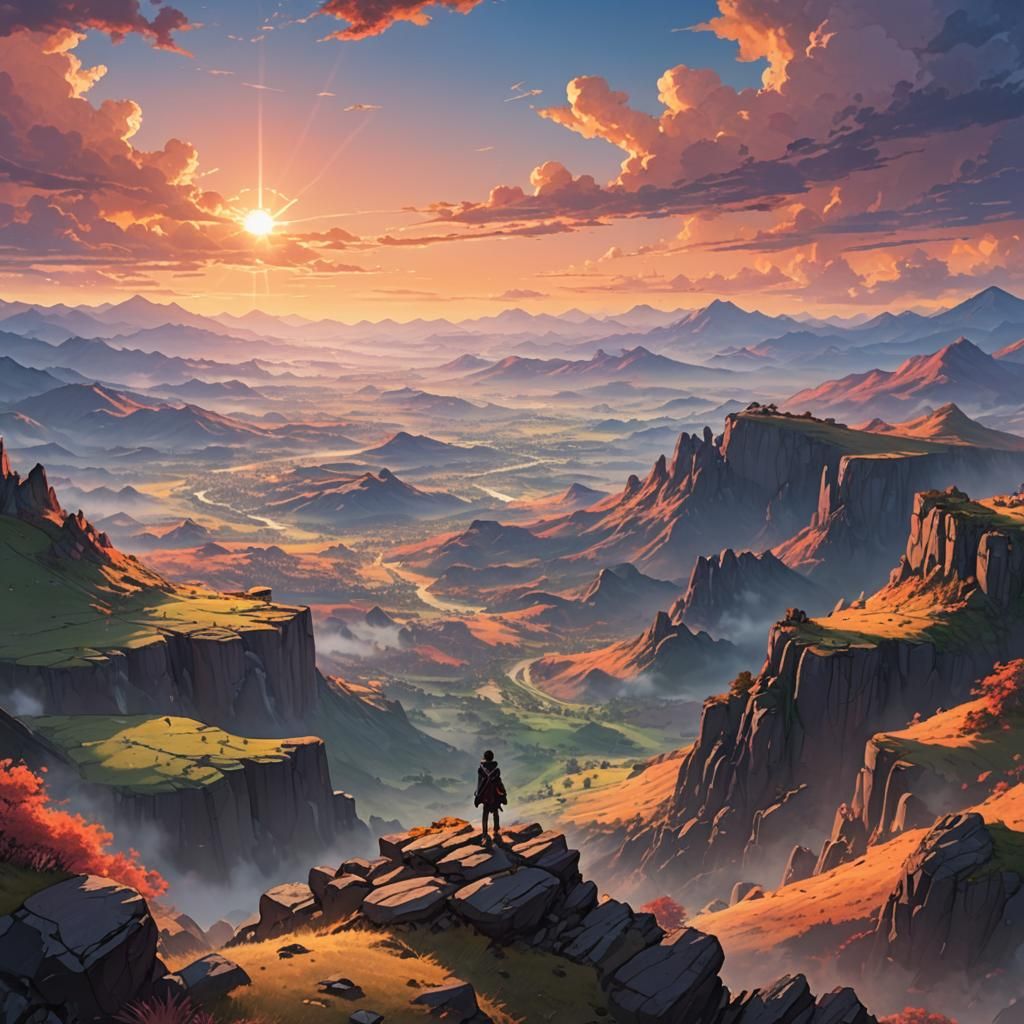 Epic Fantasy Landscape at Sunset: 3D Anime Art