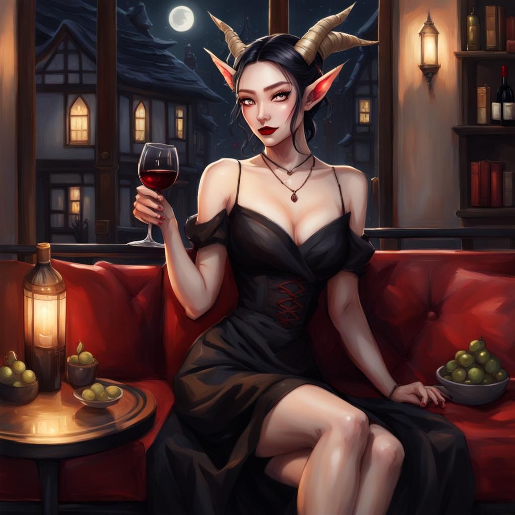 Fae Woman Lounging at Night