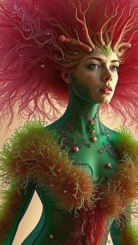 Woman Exploding in Mycelium Network, Baroque Art