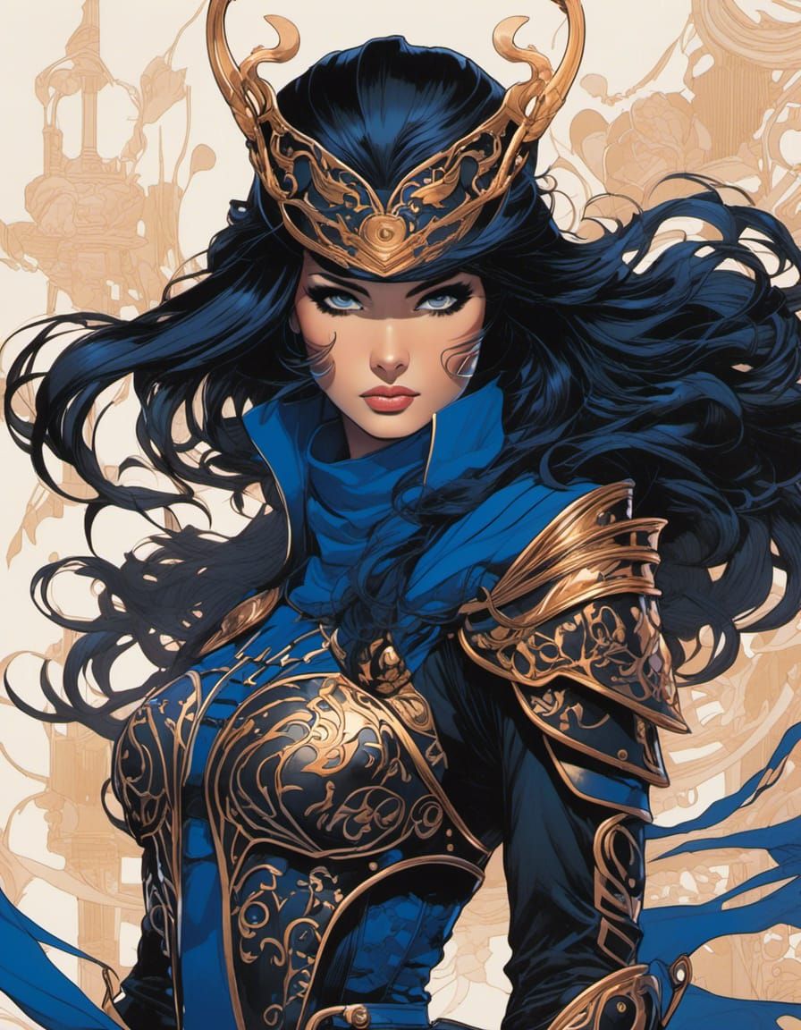 Female Ninja with Metal Eyes in Comic Book Style