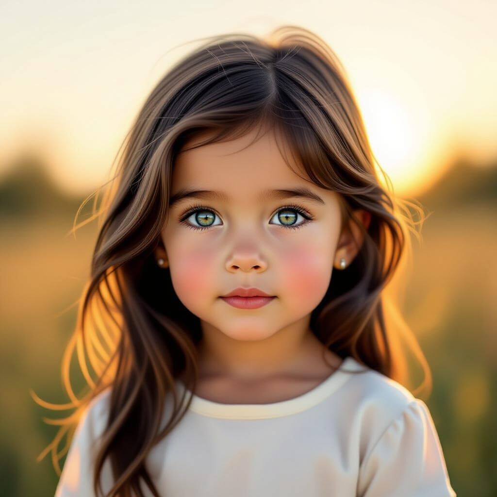 Realistic Portrait of Young Girl with Vivid Blue Eyes