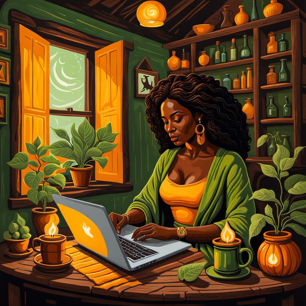 Cozy Witch Programmer in Cottagecore Style