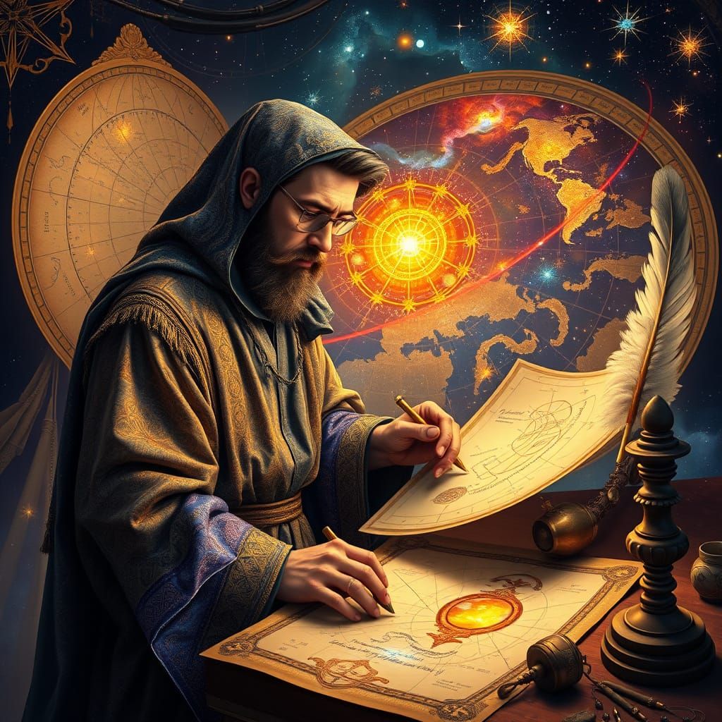 Celestial Cartographer Charts Galaxies: Art Nouveau Fantasy