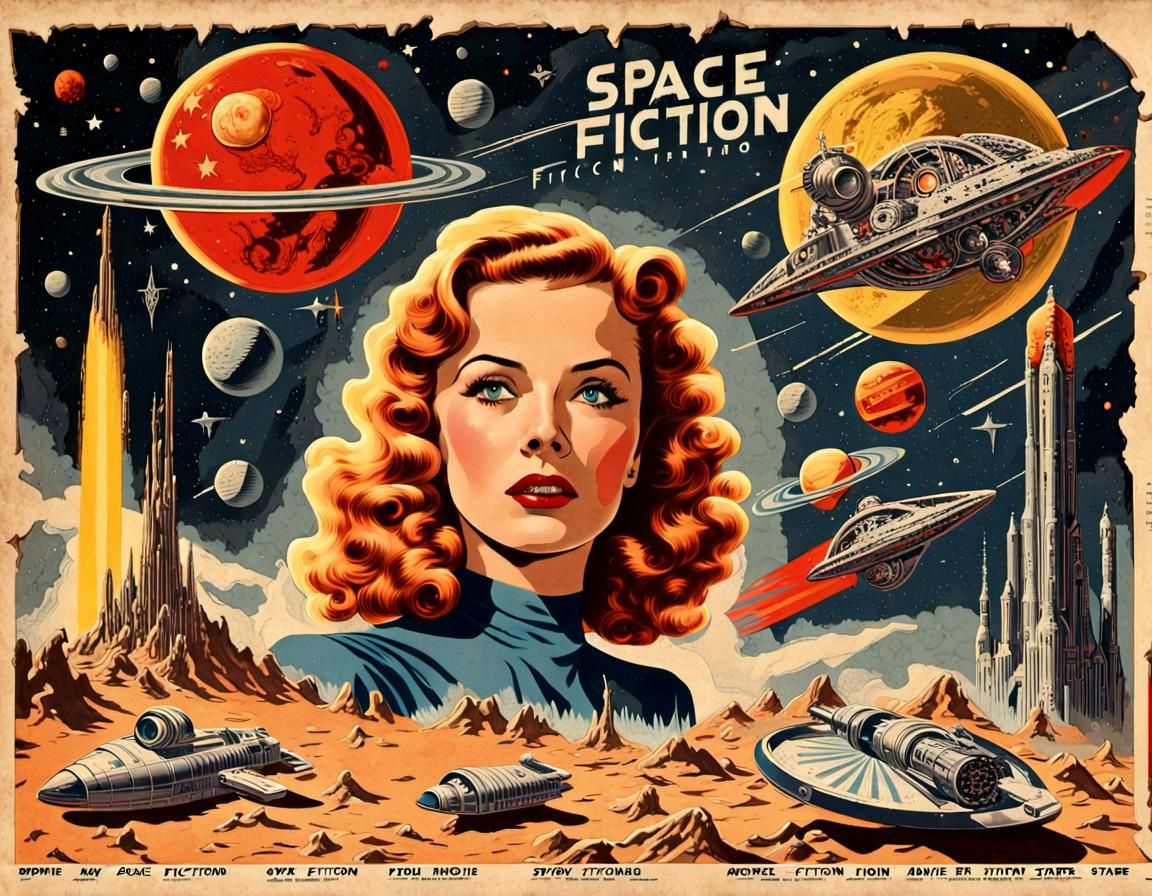 Vintage 'Space Fiction' Movie Poster Illustration