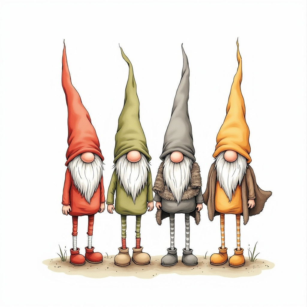 Whimsical Gnome Illustration in Pen and Ink