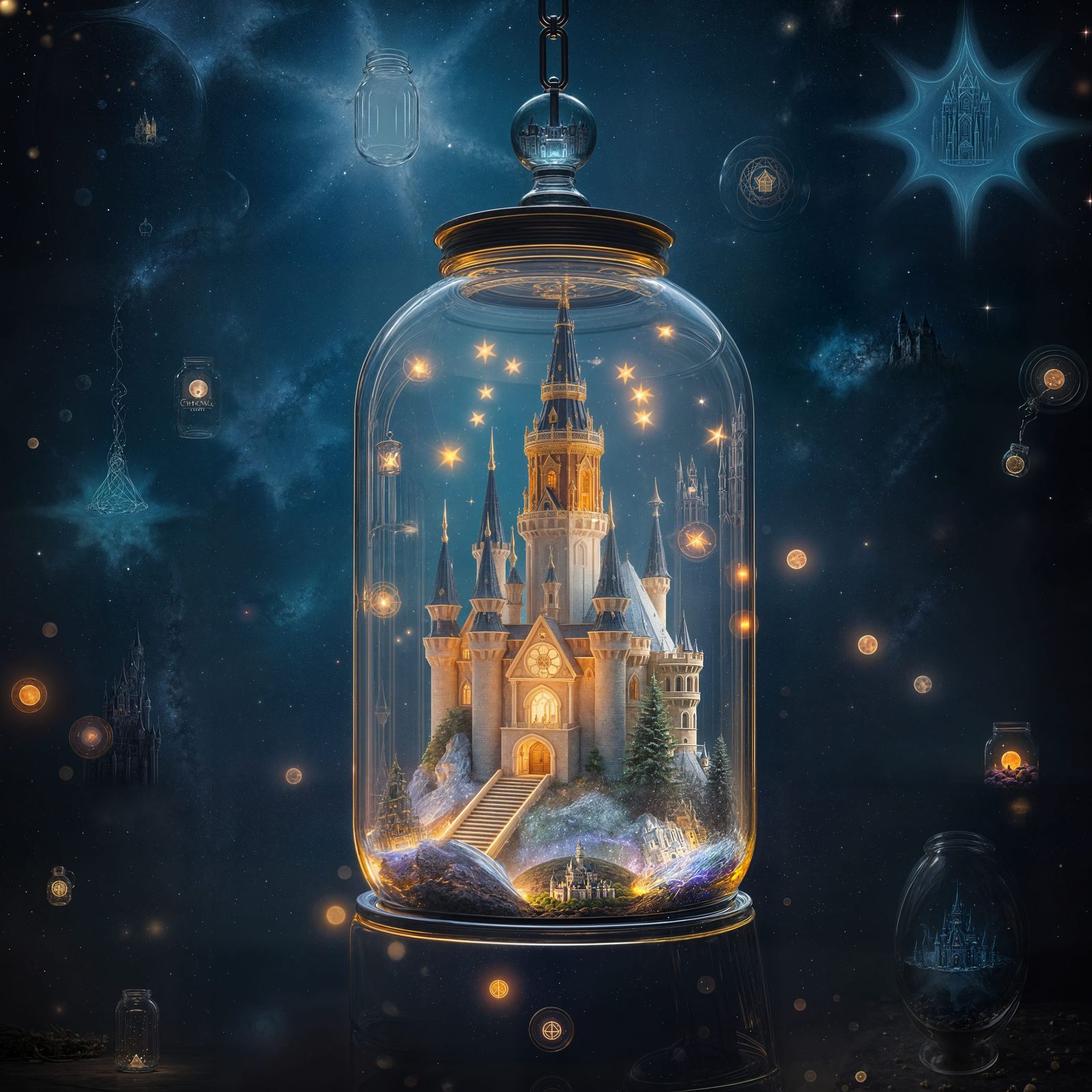 Mystical Castle in a Jar in Space