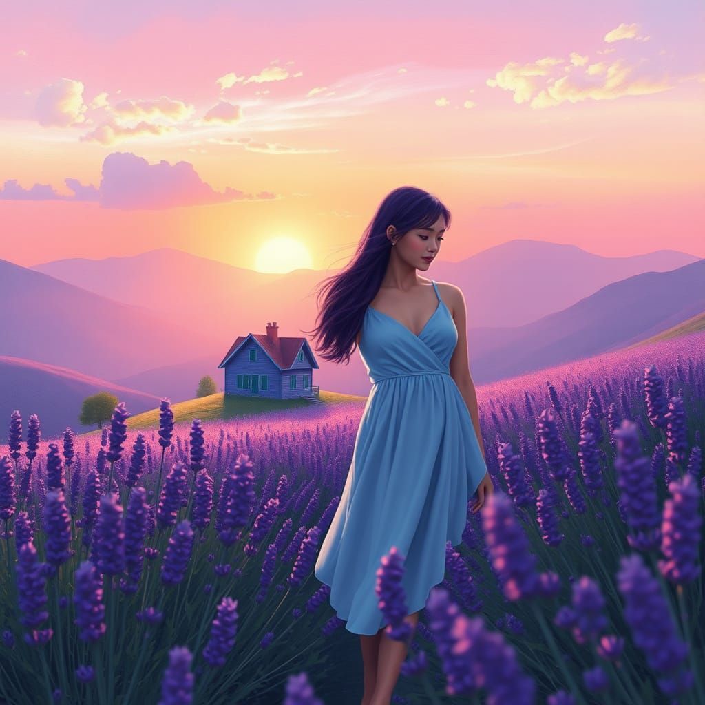Romantic Oil Painting: Woman in Lavender Field