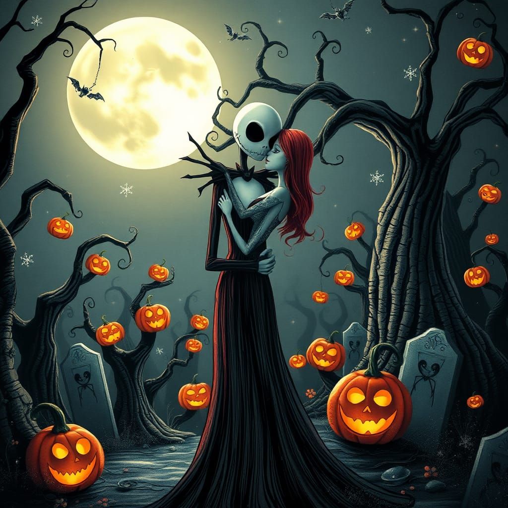Nightmare before Christmas,love scene,romantic embrace.beaut...