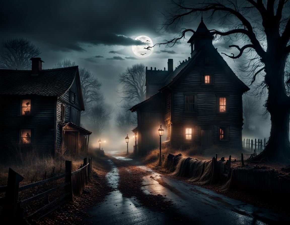 Spooky Haunted Village with Roaming Ghosts