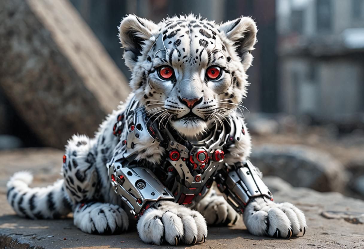 Snow Leopard Cyborg: Photorealistic Mech Details