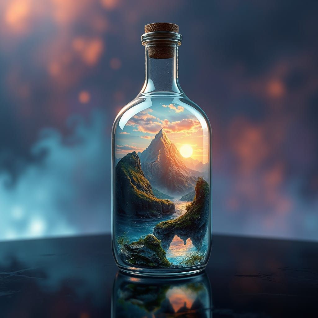Glass Bottle Reveals Enchanted Landscape