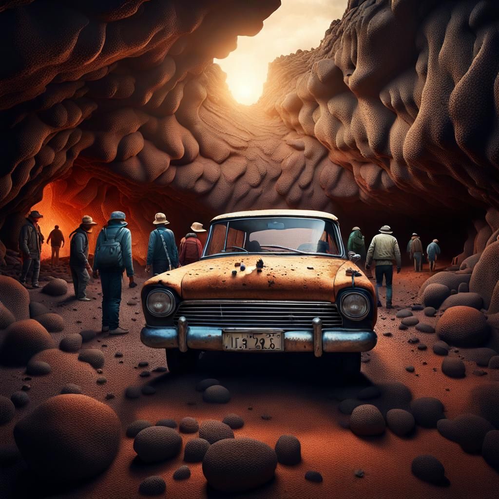 Miniature People Emerge from Lava Cave in Desert