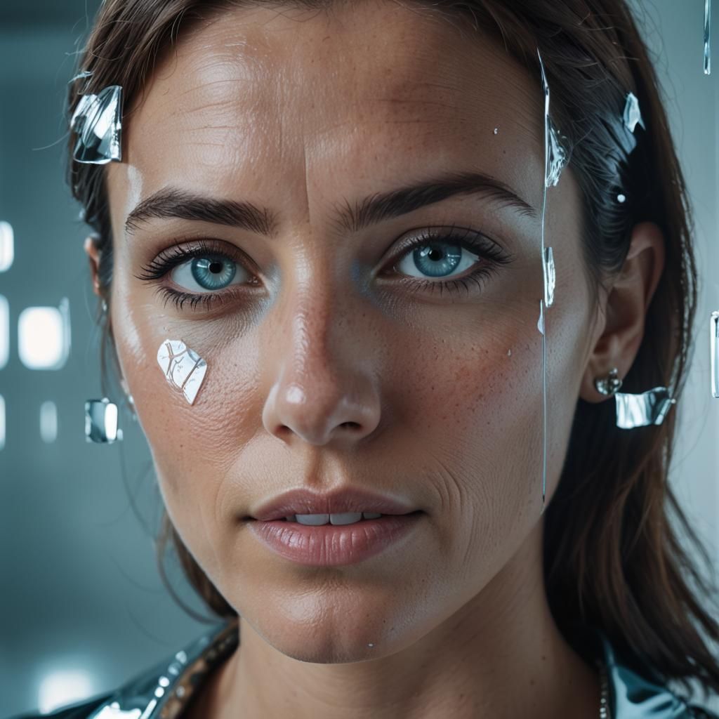 Dramatic Mirror Reflection of a Woman in Blue