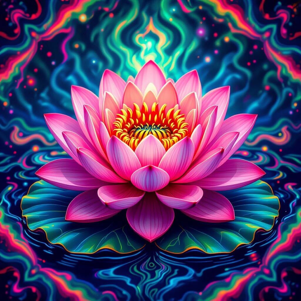Psychedelic Soul Lotus in a Dreamlike Digital Realm