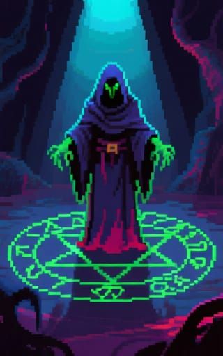 Pixel Art Eldritch Cultist in Summoning Circle