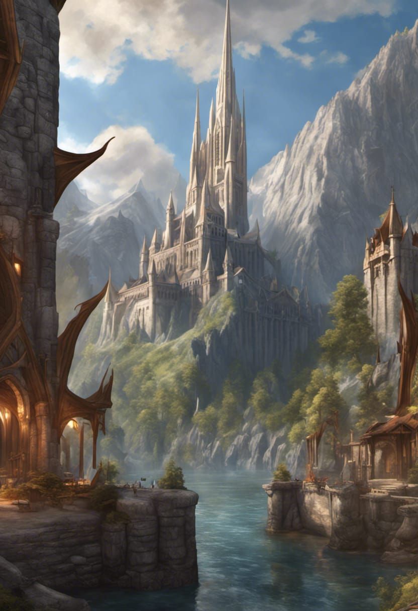Regal High Elf in Hyperrealistic Fantasy City