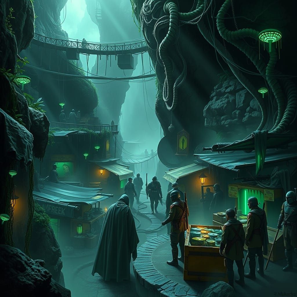 Misty Dagobah Settlement in Cyberpunk Style