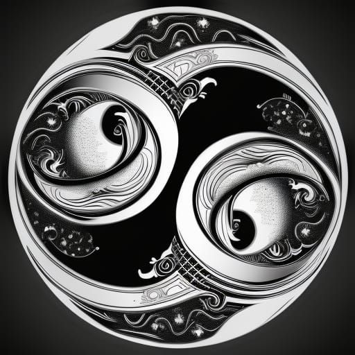 Detailed Yin Yang with Sun and Moon