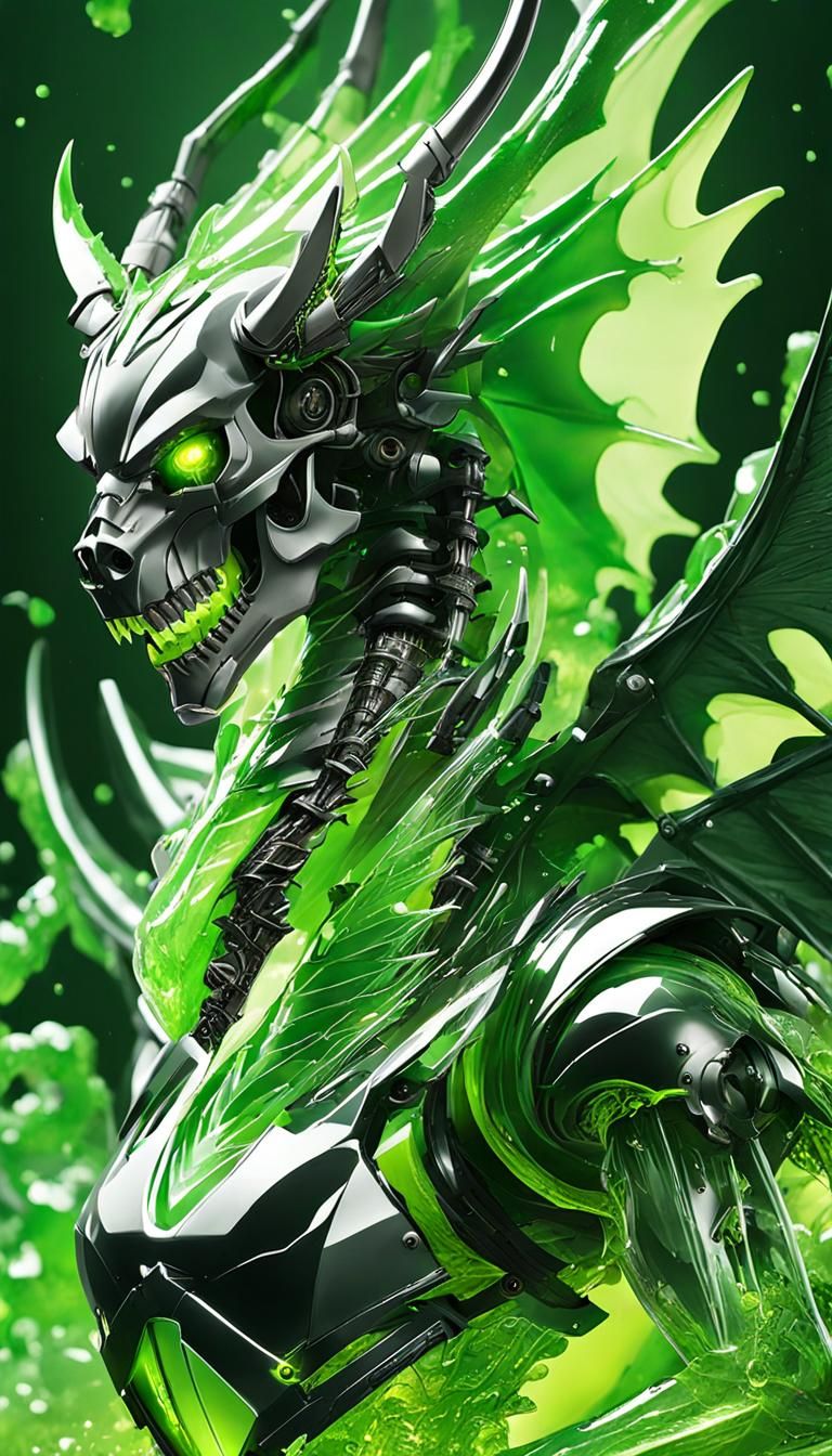 Dragon Girl with Robotic Skeleton and Slime Skin