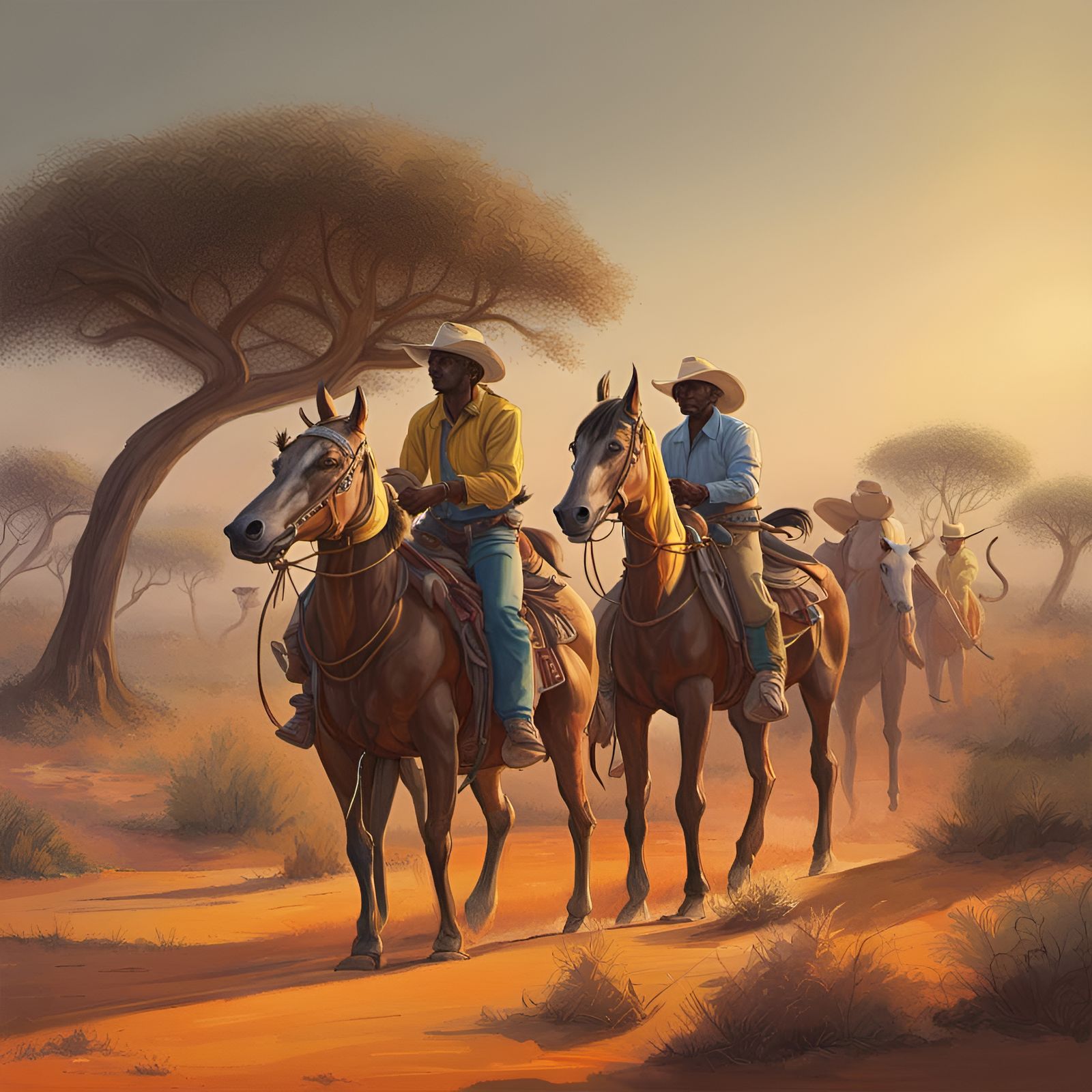 Cowboys in Africa: A Digital Oil Painting