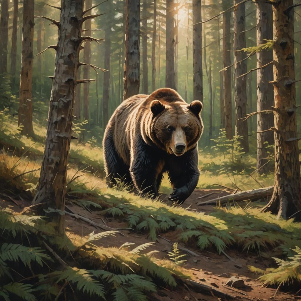 Impressionist Bear in Forest Sunlight