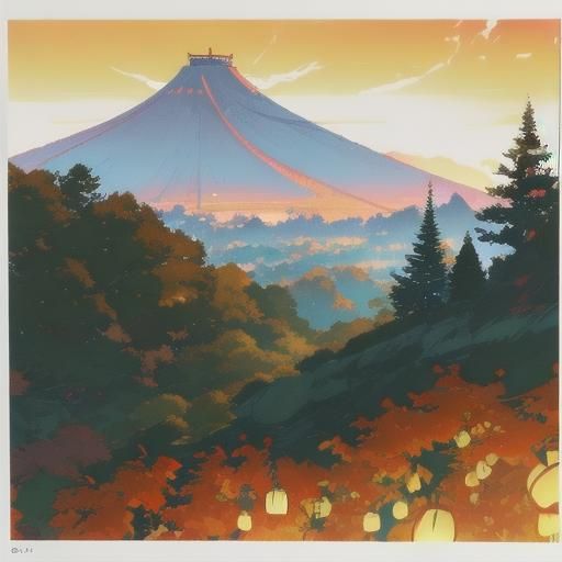 Serene Japanese Village in Autumn, Anime Style