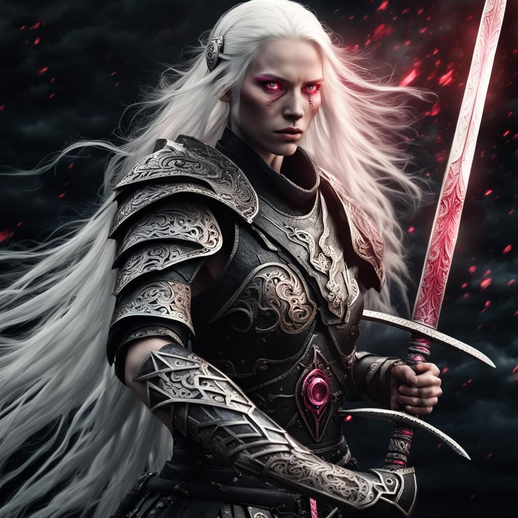 Albino Warrior Woman with Runed Sword
