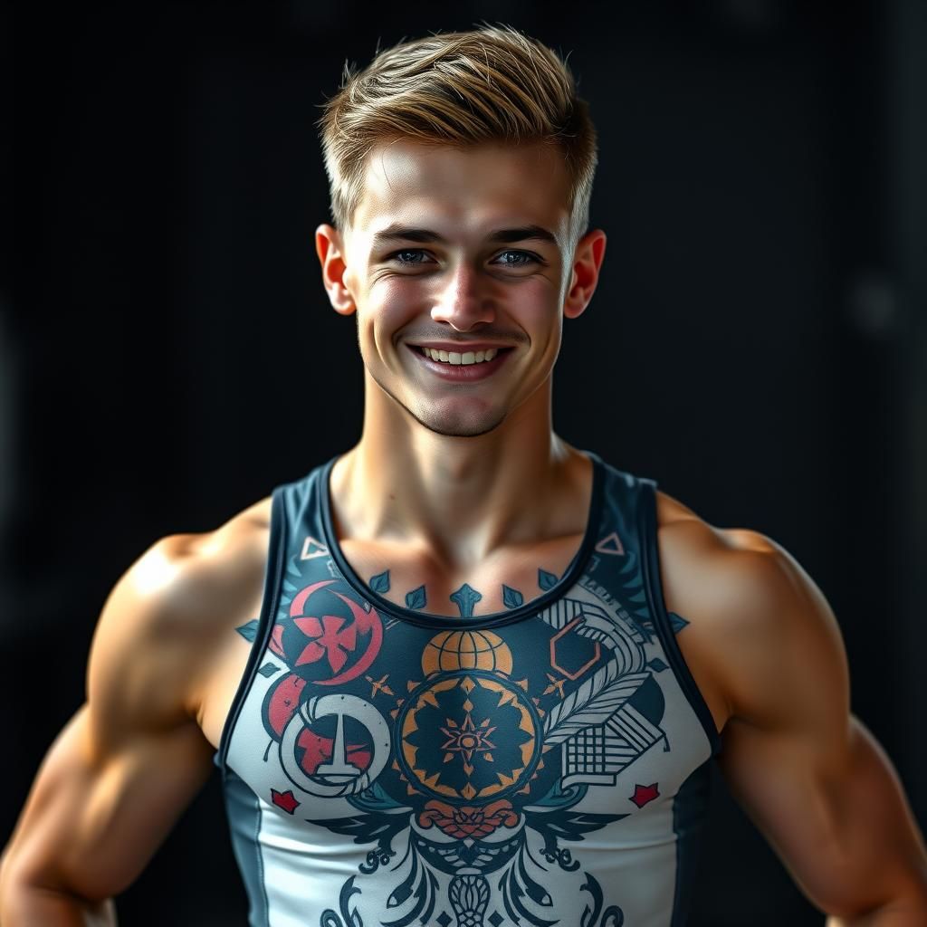 Confident Young Man with Chest Tattoo in Digital Art Style