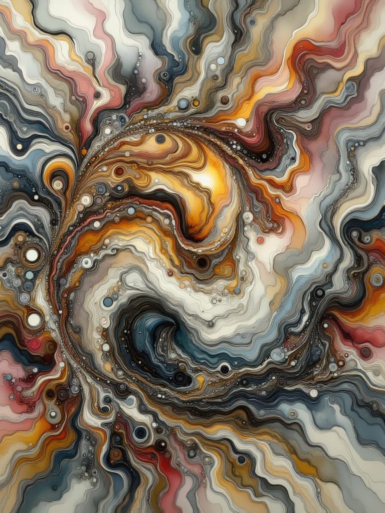 Abstract Solar Eclipse with Swirling Smoke Impasto Style