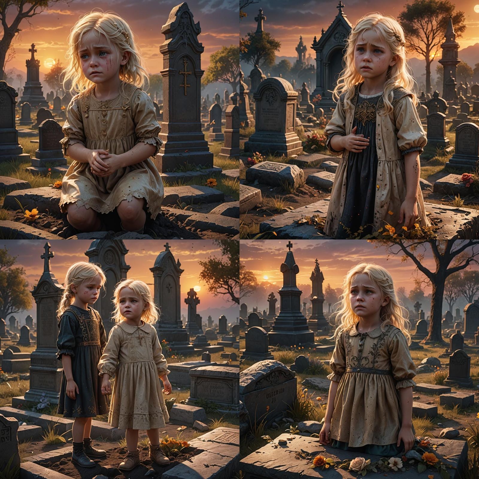 Child's Grief: Sunset Grave in Detailed Matte Painting