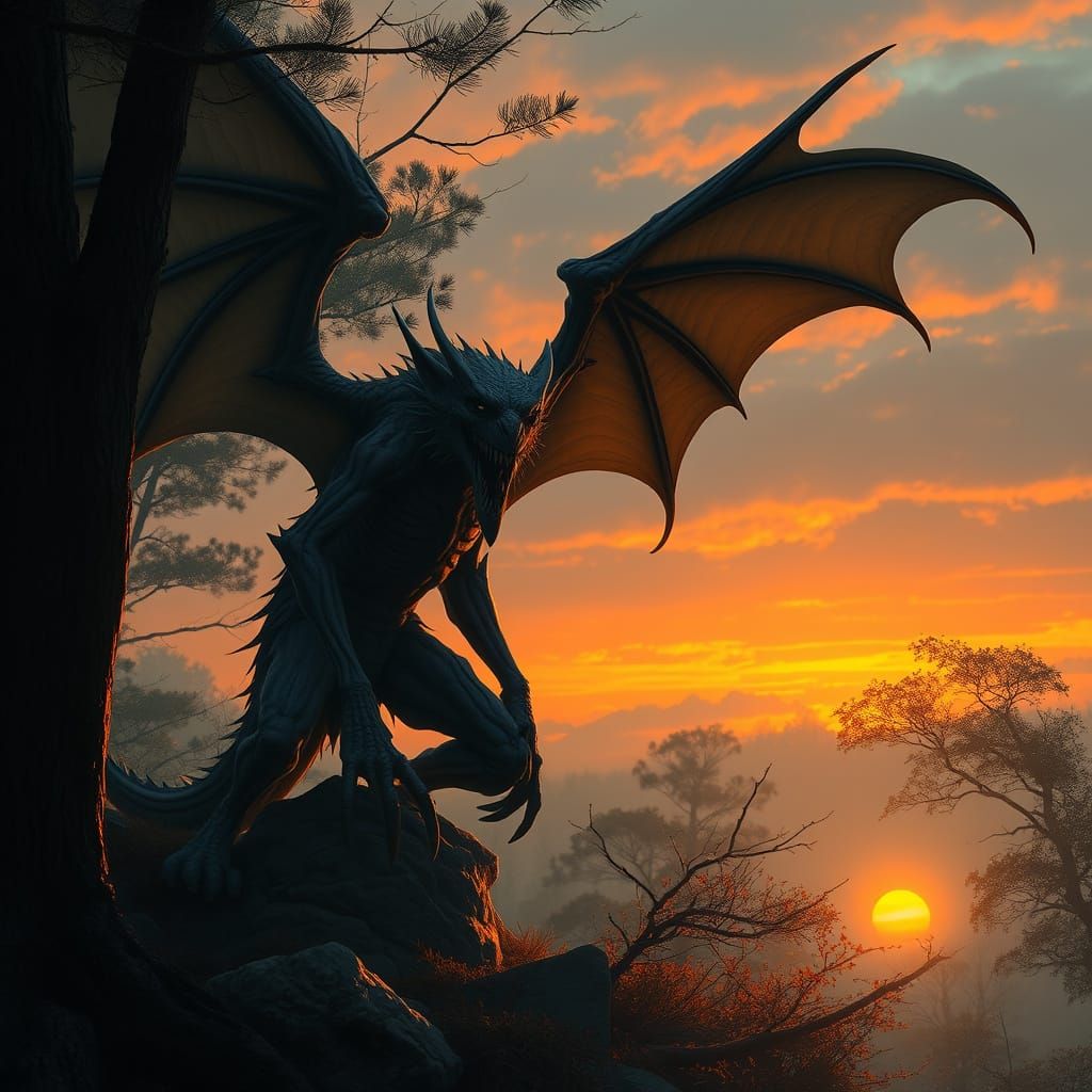 Gargoyle Banshee Unleashes Fiery Screech in Twilight Woods