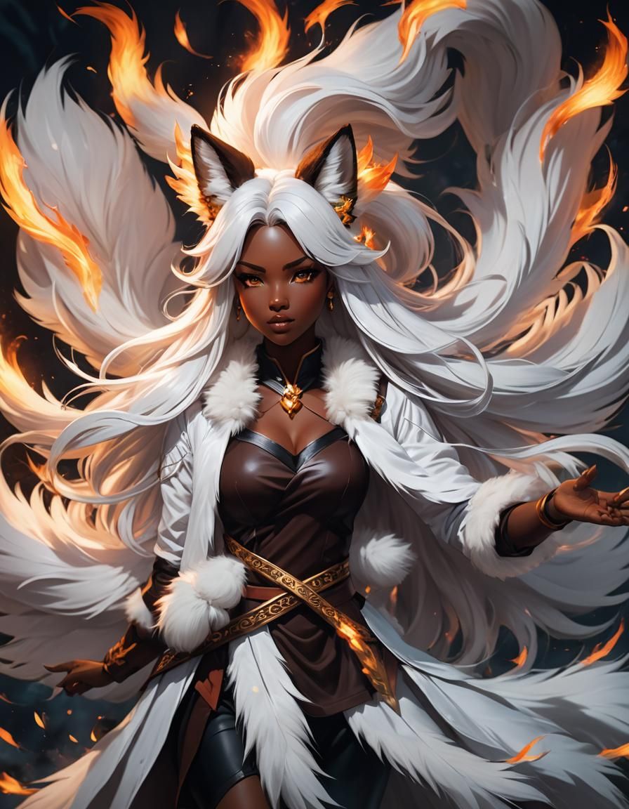 Anime Style Nine-Tail Fox Woman with Astral Elements