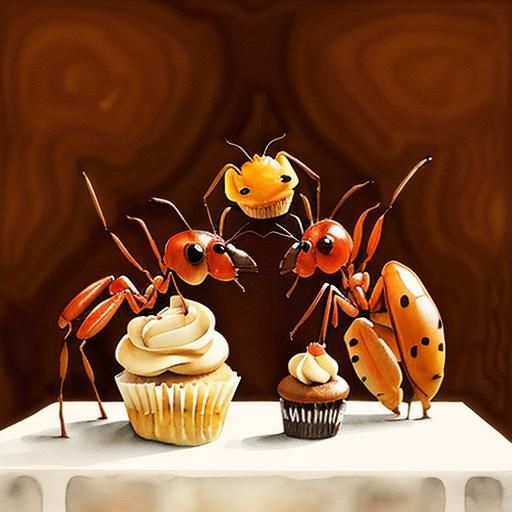 Ants Eating Cupcakes: Whimsical Watercolor Illustration