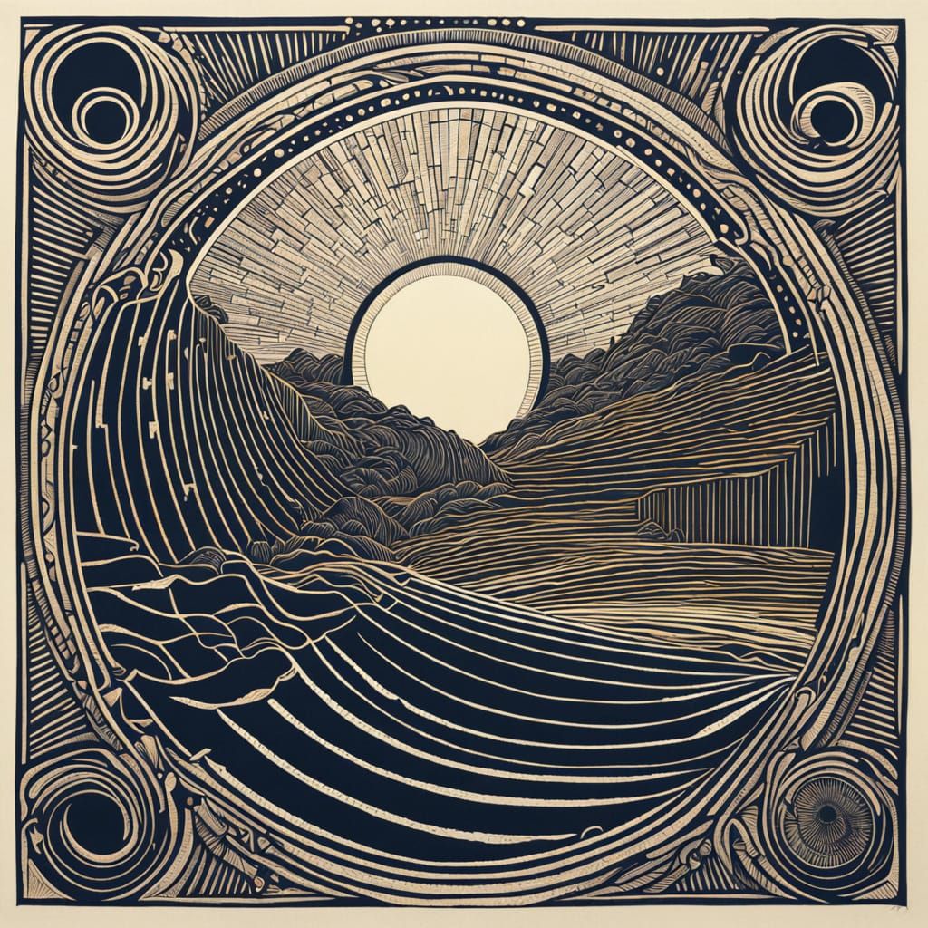 Golden Ratio Linocut Artwork in Intricate Rays