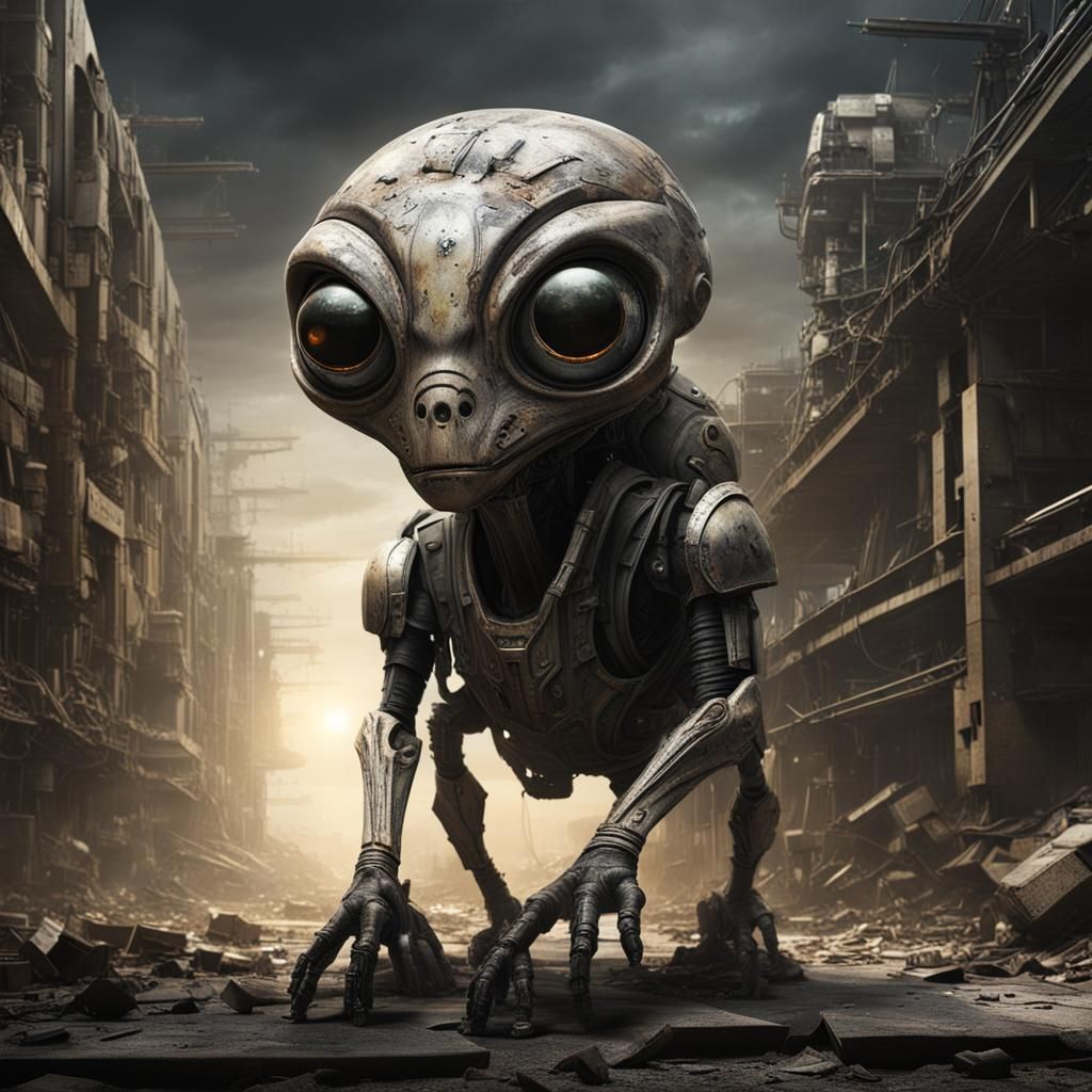 Sci-Fi Alien Creature in Dystopian Landscape