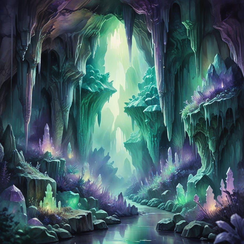 Enchanted Cave: A Whimsical Watercolor Fantasy