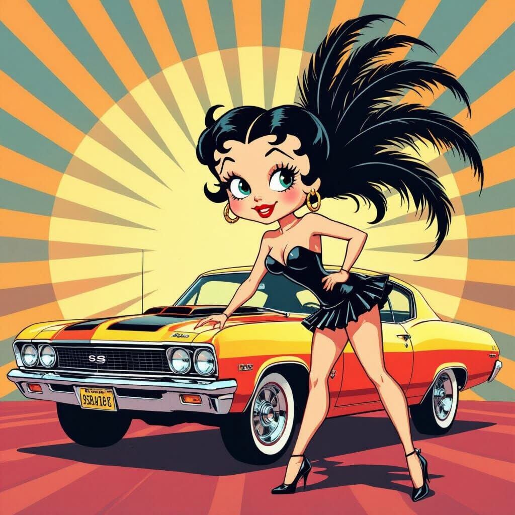 Betty Boop Pin-Up Poses with 2025 Chevy Chevelle SS
