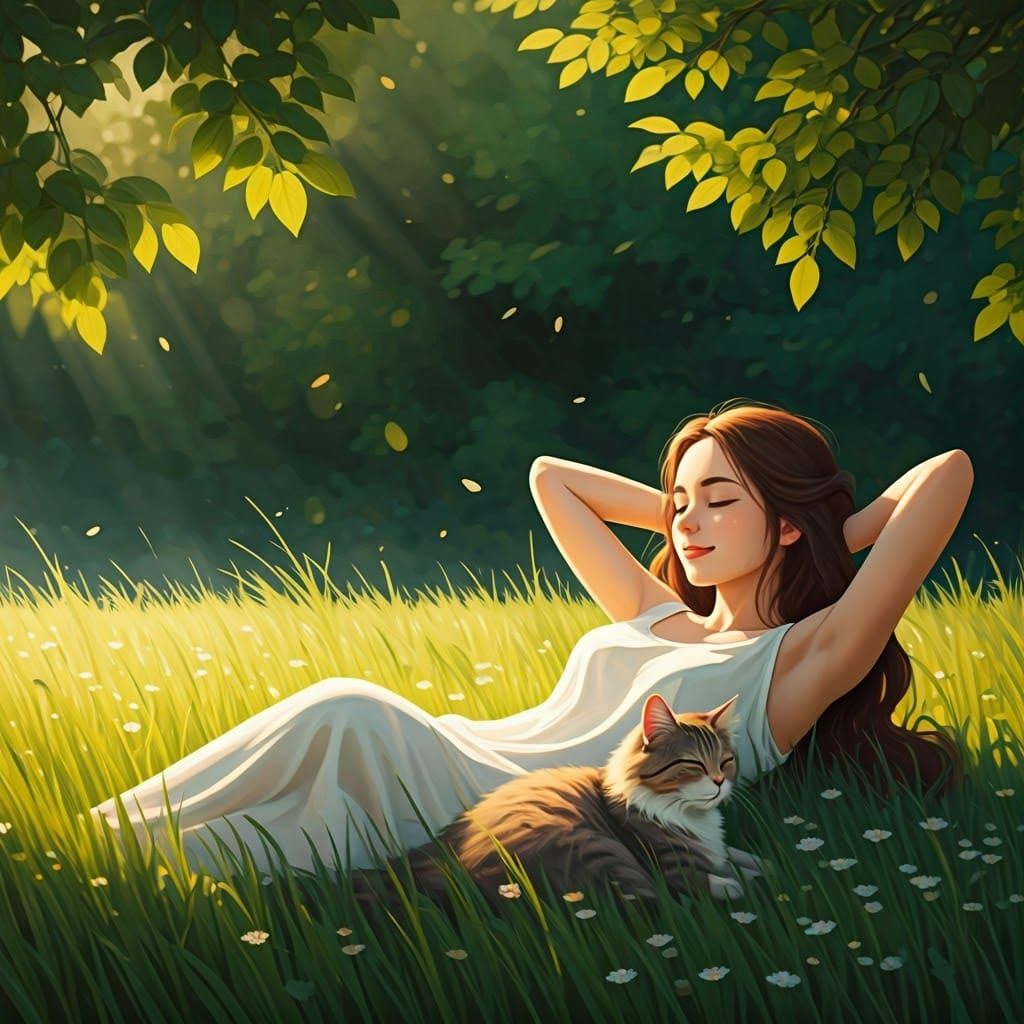 Serene Woman in Lush Garden Scene