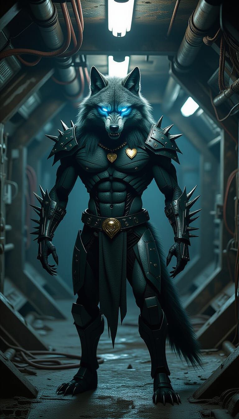 Xeno-Wolf: Biomechanical Alien Warrior in Giger Style