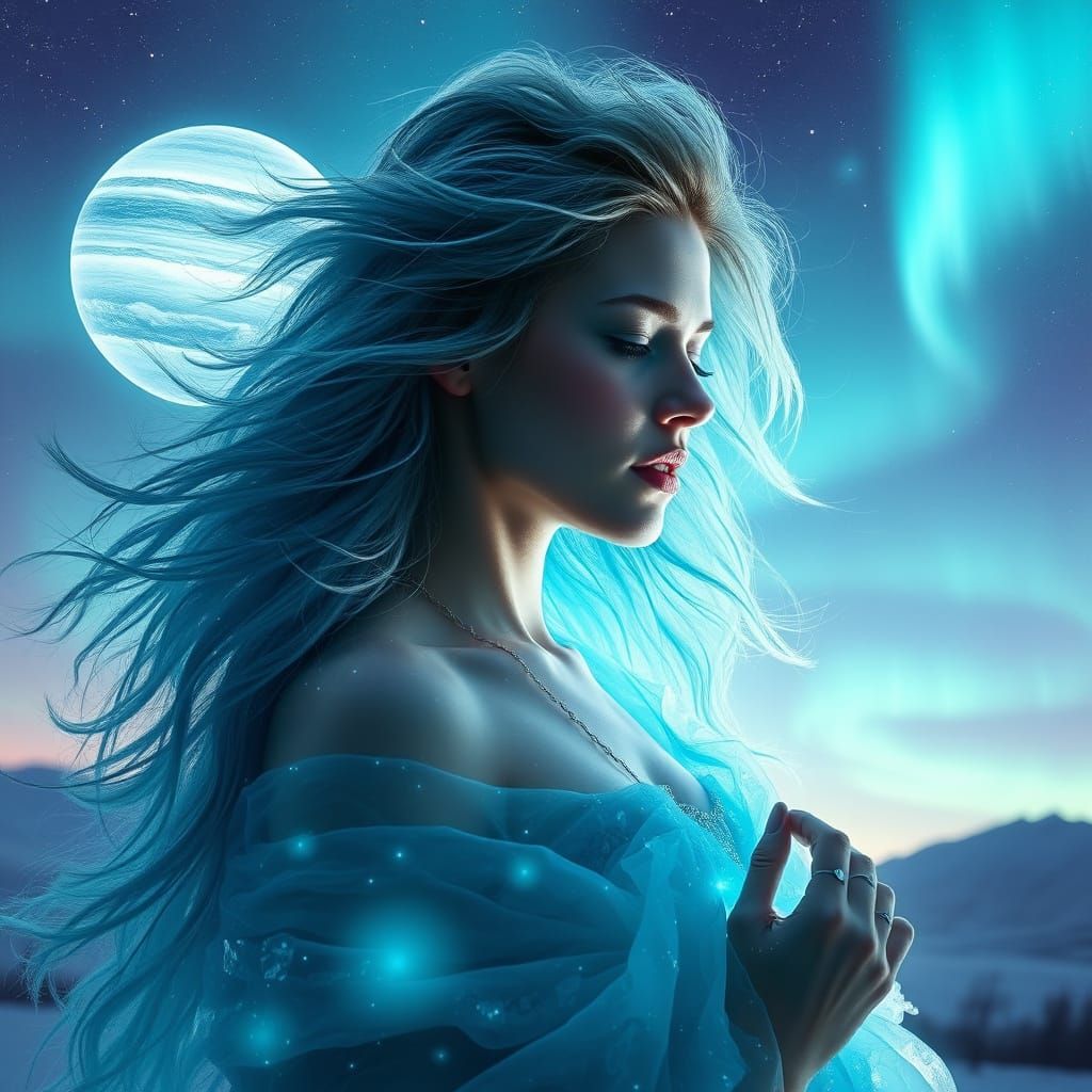 Uranus Goddess of Celestial Beauty in Turquoise and Blue