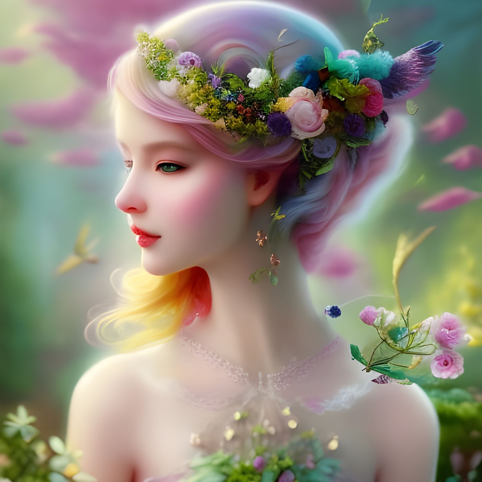 Adorable Flower Fairy in Lush Pastel Garden