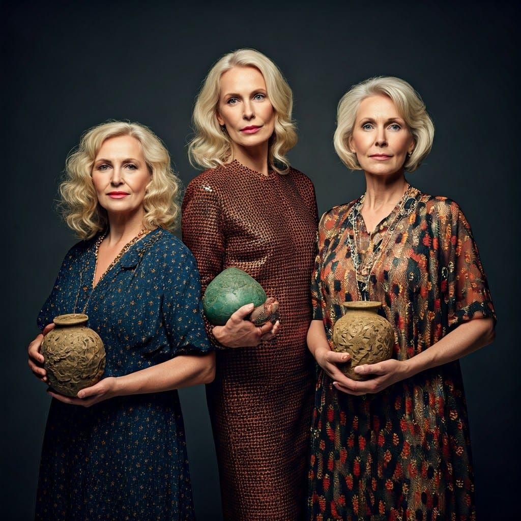 Youthful Women Handling Ancient Artifacts