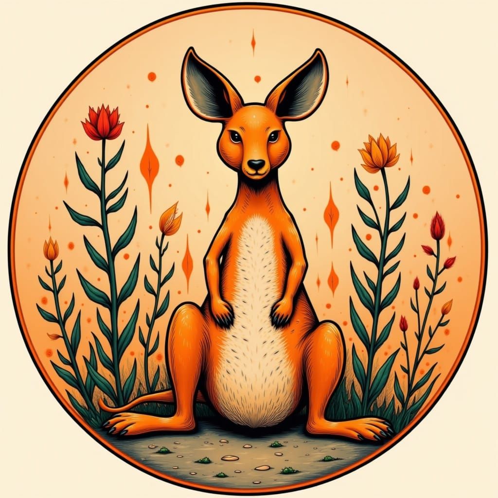 Kangaroo Logo Design in Charley Harper Style