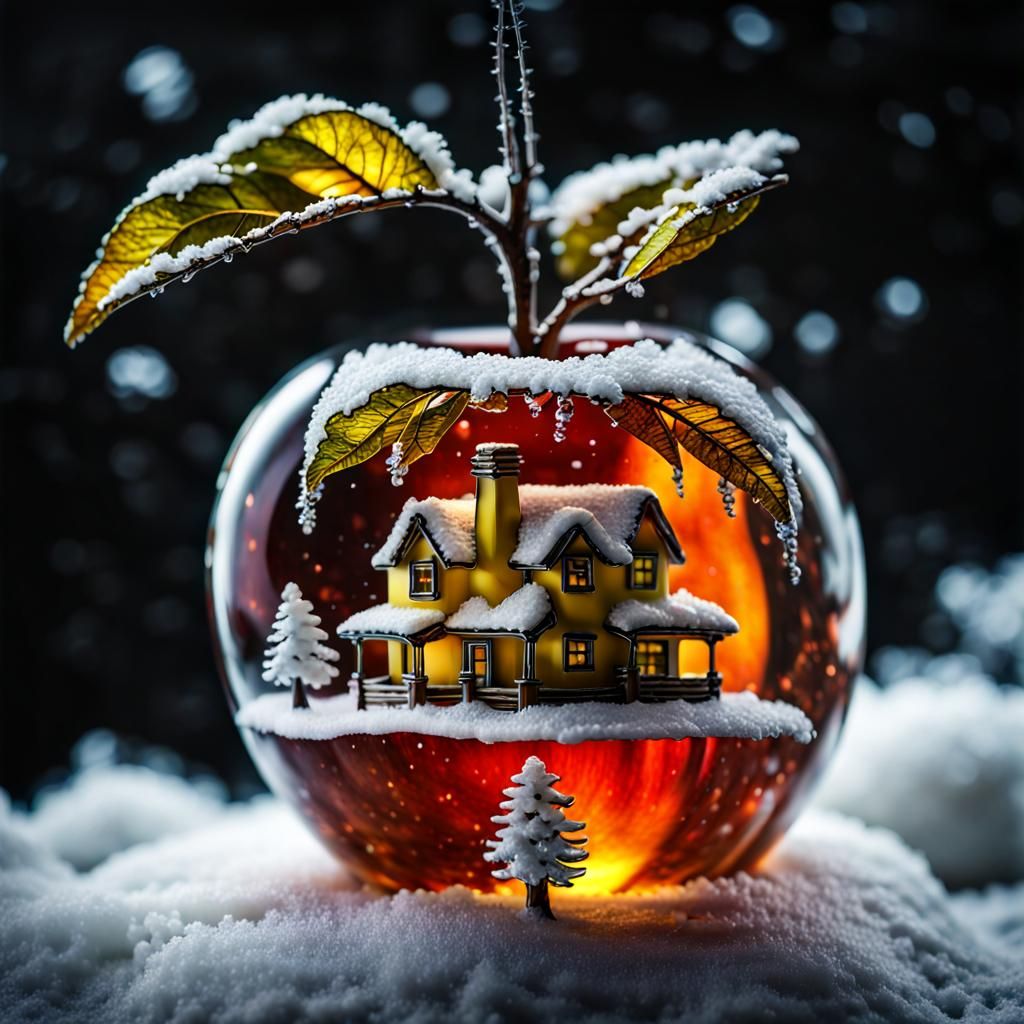 Crystal Apple Ornament with Fairy House