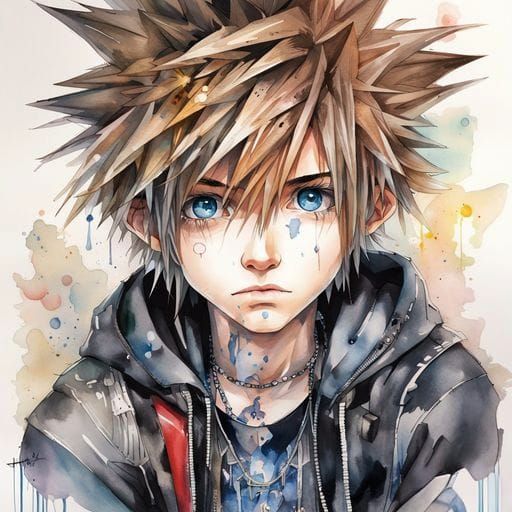 Watercolor Portrait of Sora from Kingdom Hearts