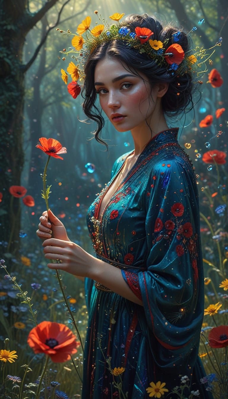 Mystical Fantasy Woman in a Whimsical Dreamlike Realm