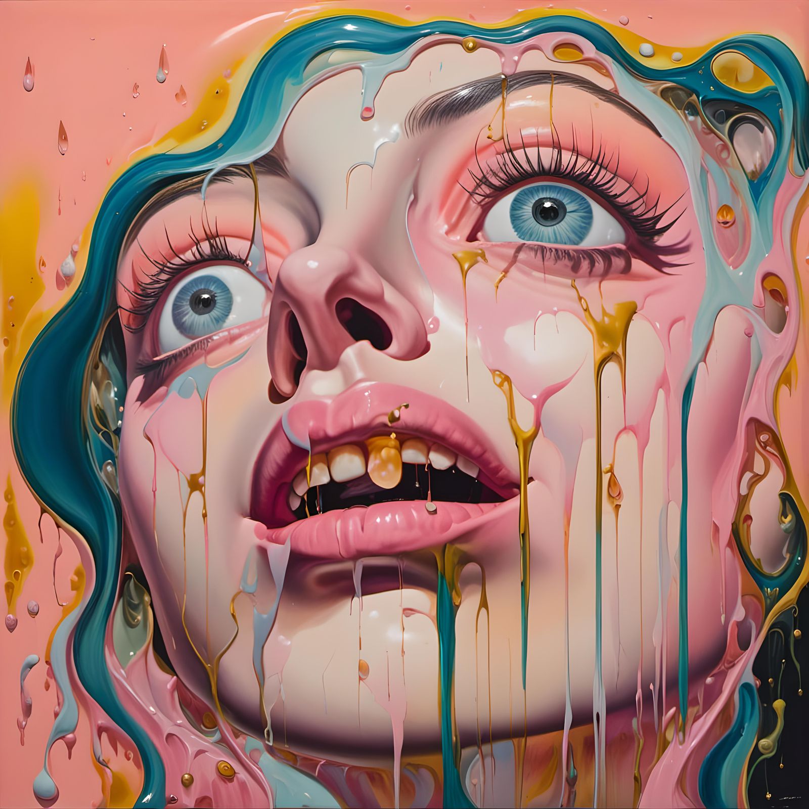 Surreal 1960s Painting of a Crying Woman