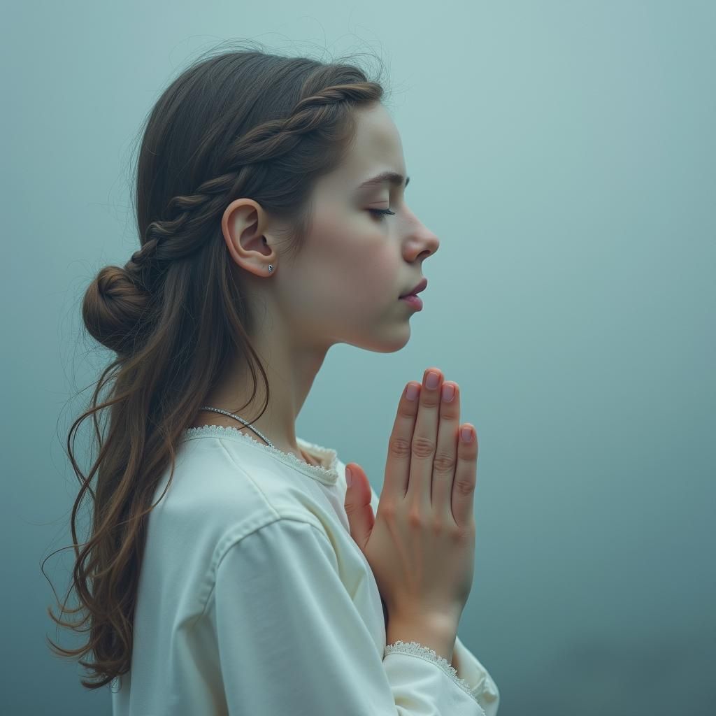 Serene Portrait of Girl Praying, Photorealistic Style